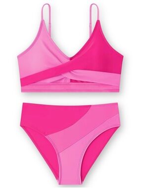Premium Boutique Girls Size 7/8 Colorblock Pink Sporty Bikini Swimsuit Lined